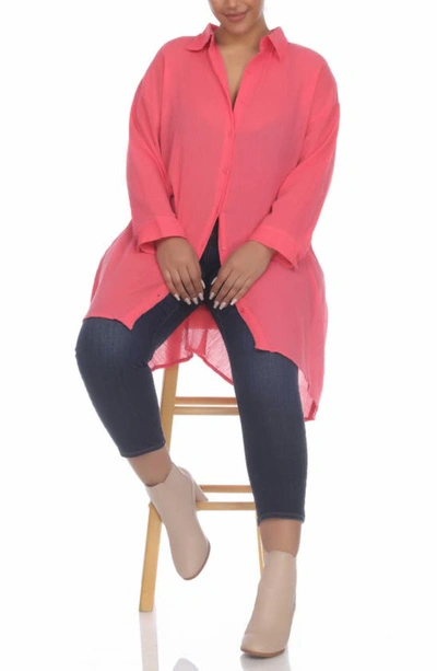 Boho Me High/low Button-down Shirt In Watermelon