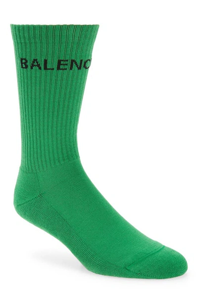 Shop Balenciaga Logo Crew Socks In Green/ Black