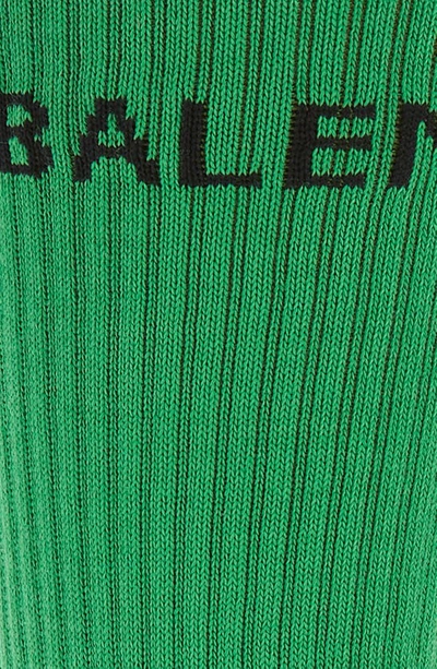 Shop Balenciaga Logo Crew Socks In Green/ Black