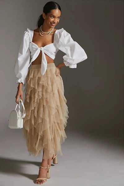 Tiered ruffle top tulle midi skirt