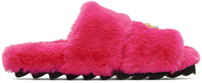 Shop Versace Kids Pink Medusa Faux-fur Slippers In 1p86v Fuxia