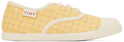 Shop Tiny Cottons Kids Yellow & Blue Grid Sneakers In J45 Canary/ultramari