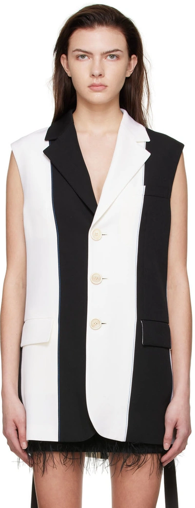 Shop Marni Black & White Wool Vest In 00n99 Black