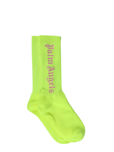 Shop Palm Angels Socks With Classic Logo In Yellow