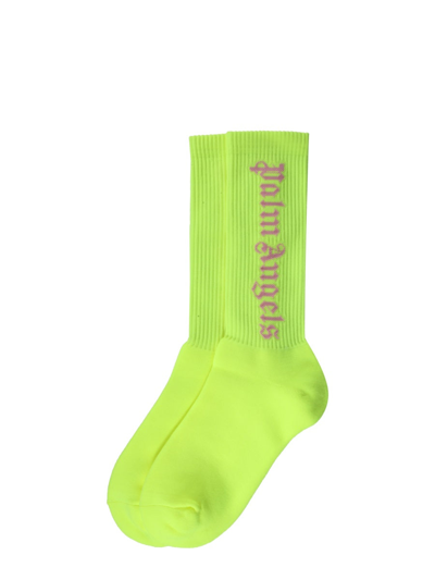 Shop Palm Angels Socks With Classic Logo In Yellow
