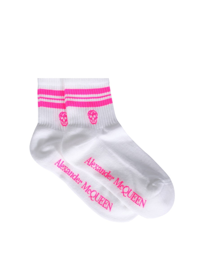 Shop Alexander Mcqueen Socks With Sporty Stripes And Skull In White