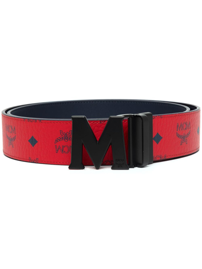 Mcm Reversible Signature Leather Belt In Red, ModeSens