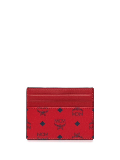 Shop Mcm Monogram Money Clip Cardholder In Red