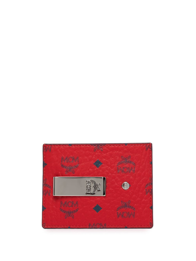 Shop Mcm Monogram Money Clip Cardholder In Red