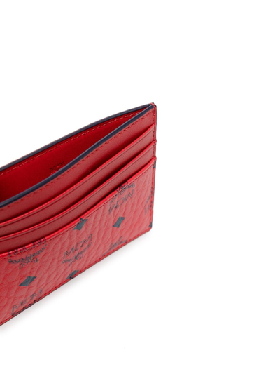 Mcm Mini Visetos Canvas Card Case With Money Clip In Candy Red