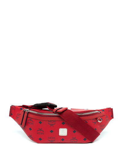 Shop Mcm Medium Fursten Monogram Belt Bag In Red