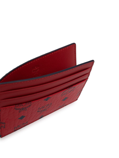 Mcm Mini Visetos Canvas Card Case With Money Clip In Candy Red