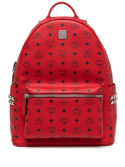 Mcm Medium Stark Visetos Coated Canvas Backpack In Candy Red