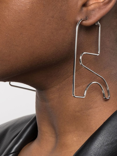 Shop Courrèges Logo Geometric Earrings In Silver