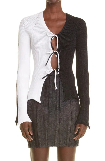 Shop A. Roege Hove Sofie Colorblock Tie Front Cardigan In Black / Optic White