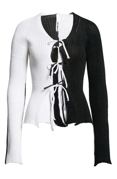Shop A. Roege Hove Sofie Colorblock Tie Front Cardigan In Black / Optic White