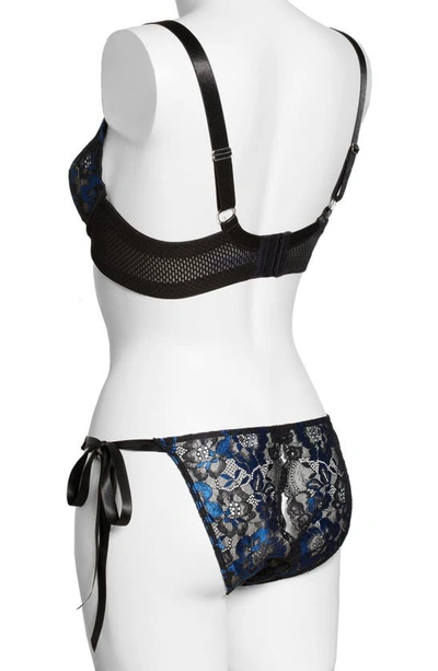Coquette Floral Lace Underwire Bra And Side Tie Panties In Black