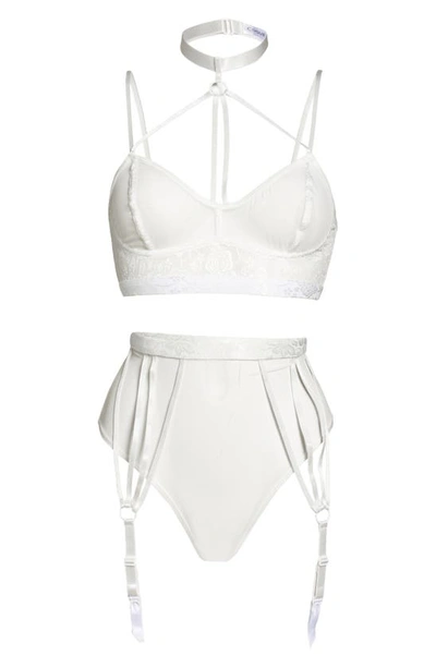 Coquette Strappy Choker Bra & High Waist Panties In White