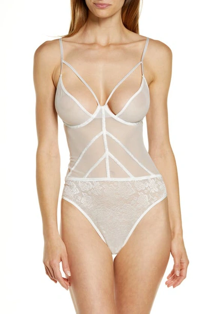 Shop Coquette Strappy Lace Trim Teddy In White