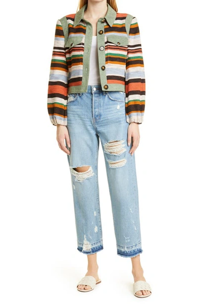 Shop Veronica Beard Lorelei Stripe Knit Jacket In Multi
