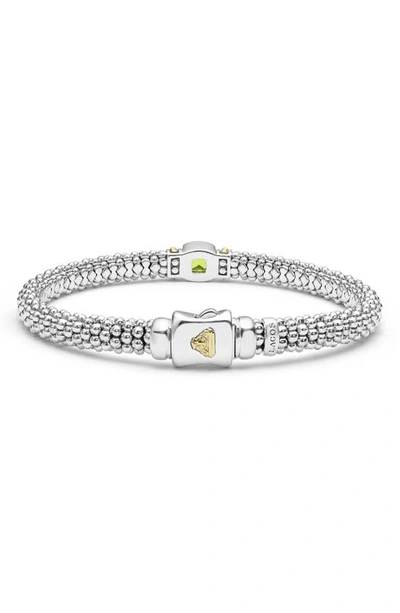 Lagos Sterling Silver & 18k Yellow Gold Caviar Color Peridot Solitaire Link Bracelet In Peridot
