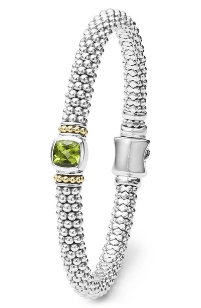 Lagos Sterling Silver & 18k Yellow Gold Caviar Color Peridot Solitaire Link Bracelet In Peridot