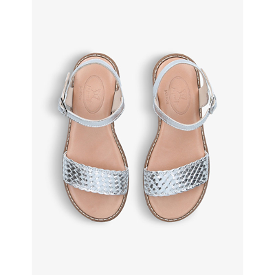 Shop Papouelli Girls Silver Kids Round-toe Metallic-leather Sandals 6-8 Years