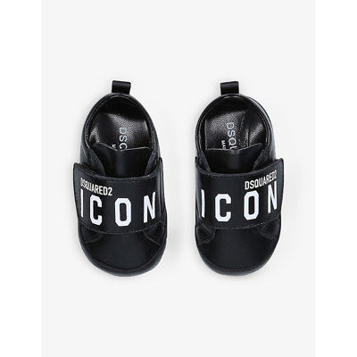 Shop Dsquared2 Black Kids Icon Logo-print Leather Trainers 0-2 Years