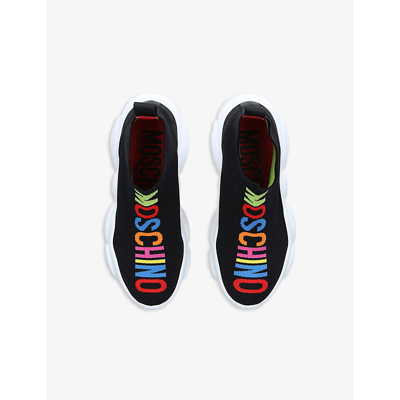 Shop Moschino Kids Logo-detail Mid-sock Textile Trainers 3-12 Years In Black