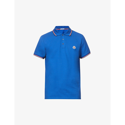 Shop Moncler Branded Striped Cotton-piqué Polo Top In Blue