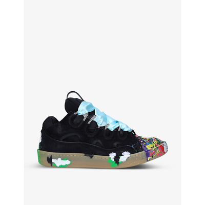 Shop Lanvin X Gallery Dept. Curb Mens Black, Green And Orange Graphic-print Leather Sneakers, Size: 7 In Black/green/orange