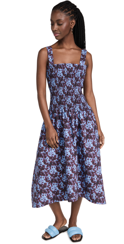 Shop Proenza Schouler White Label Sunflower Poplin Smocked Dress In Sky Blue/wine