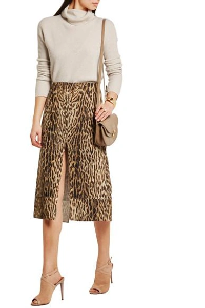 Shop Chloé Leopard-print Cotton-blend Matelassé Skirt