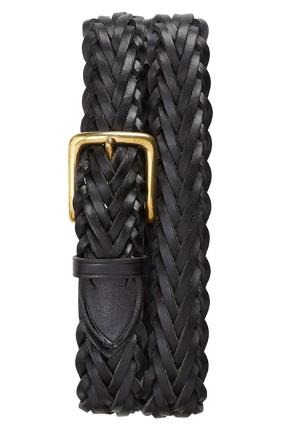 Shop Drake's Woven Leather Belt In Black