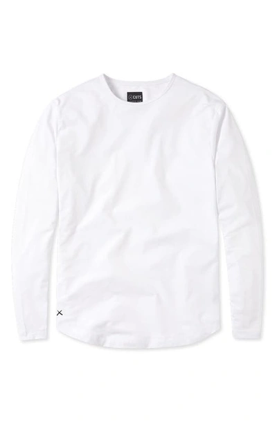 Cuts Long Sleeve Crew Curve-hem T-shirt In White