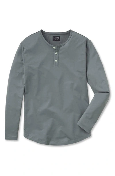 Shop Cuts Ao Curved Hem Long Sleeve Henley In Sage