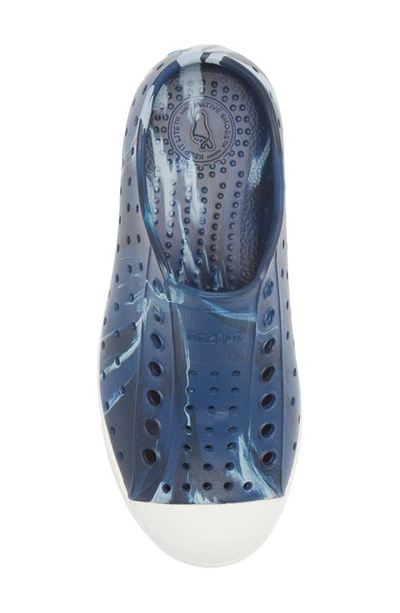 Shop Native Shoes Jefferson Marble Print Slip-on Sneaker In Frontier Blue/ Shell White
