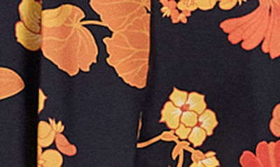 Shop Meryll Rogge Floral Print Puff Sleeve Convertible Silk Blouse In Orange Multi