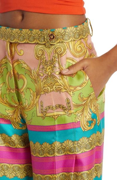 Shop Versace Barocco Goddess Silk Pants In Mauvelous Citron