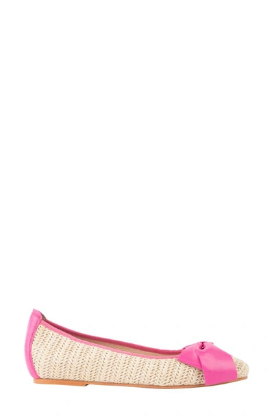Patricia Green St. Tropez Bow Raffia Flat In Fushcia