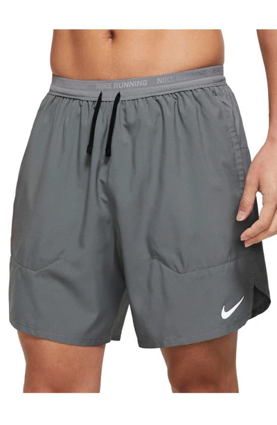 Nike Dri-fit Stride 2-in-1 Running Shorts In Smoke Grey/ Silver