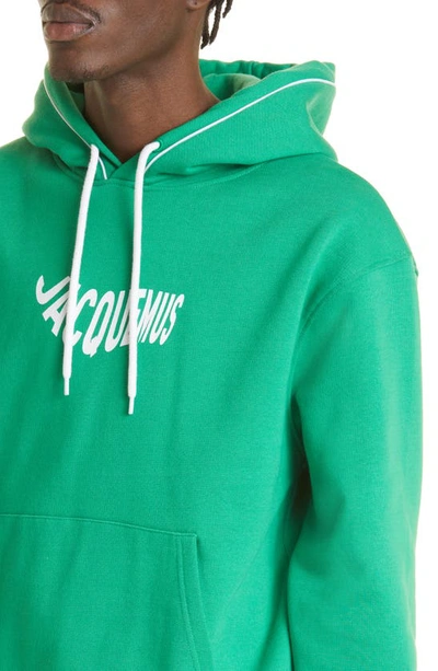 Shop Jacquemus Le Sweatshirt Vague Organic Cotton Logo Hoodie In Print Logo Wave Green