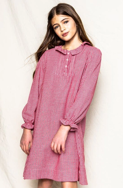Shop Petite Plume Victoria Gingham Long Sleeve Nightgown In Red