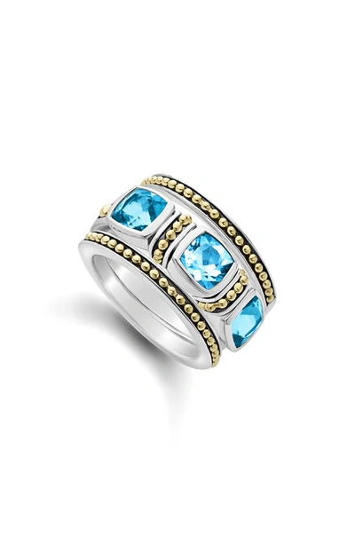 Shop Lagos Blue Topaz Caviar Stacking Rings In Swiss Blue Topaz