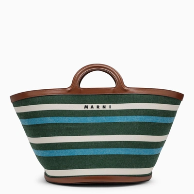 Shop Marni Green/light Blue/white Striped Tropicalia Handbag In Multicolor