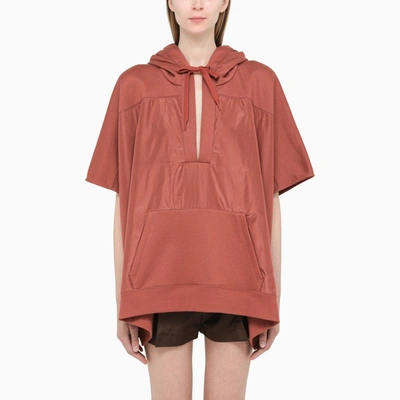 Shop Valentino Logo-lettering Hooded Cape In Brown