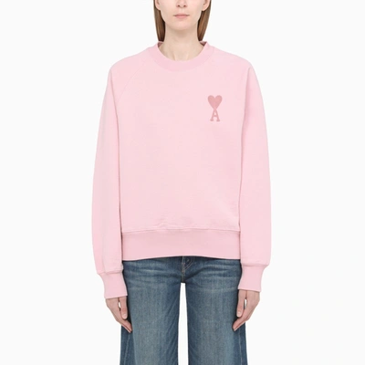 Shop Ami Alexandre Mattiussi Pink Ami De Coeur Crewneck Sweatshirt