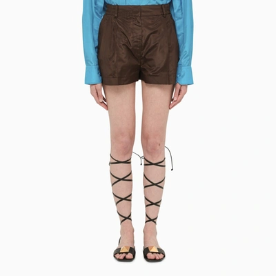 Shop Valentino Deep Chocolate Washed Taffeta Shorts In Brown