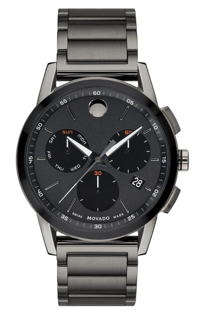 Shop Movado Museum Sport Chronograph Bracelet Watch, 43mm In Gunmetal/ Black