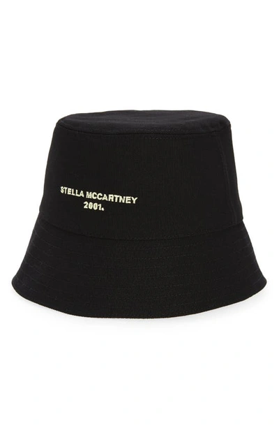 Shop Stella Mccartney Embroidered Cotton Button Hat In 1074 - Ultra Black/ Banana